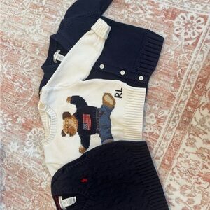Ralph Lauren Navy and White Baby Sweater Trio